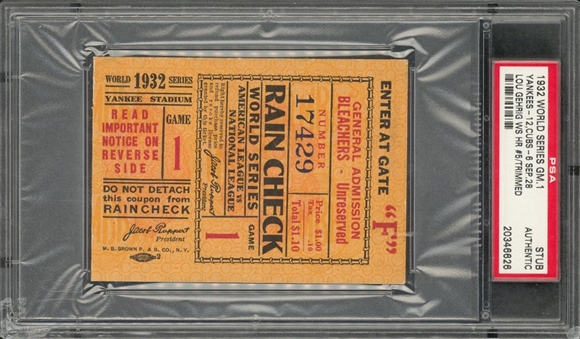 1932 World Series Game 1 New York Yankees vs Chicago Cubs Ticket Stub (PSA/DNA Authentic)